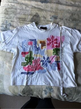 Marika Women's One Size White Cotton Knit Graphic Print Short Sleeve Crew Neck